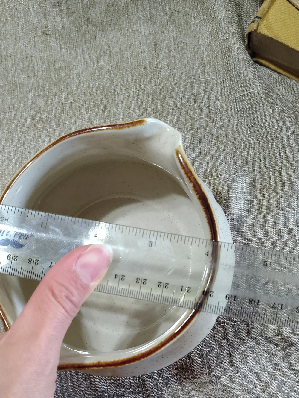 Hearthside Cream stoneware Gravy Boat with Brown Rim